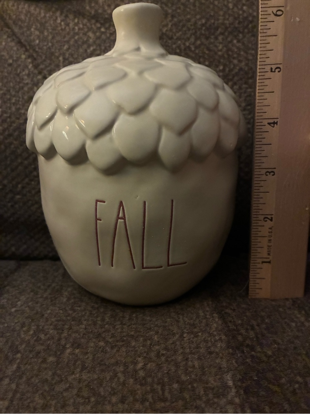 Rae Dunn Cream Acorn with Red 'FALL' Lettering